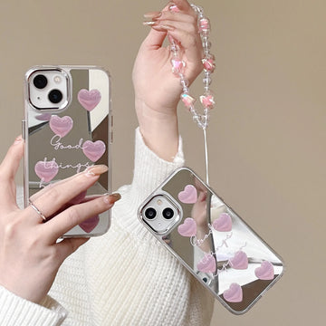 Qfdian Pink Heart Silver Plated Mirror Case For iPhone 11 12 13 Pro Max 14 15 Pro Max Silicone Drop Protection Case
